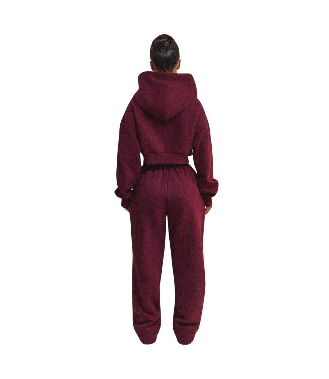 Womens/ladies Classics Cropped Full Zip Hoodie Wine Mars The Label-3