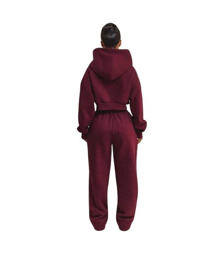 Womens/ladies Classics Cropped Full Zip Hoodie Wine Mars The Label