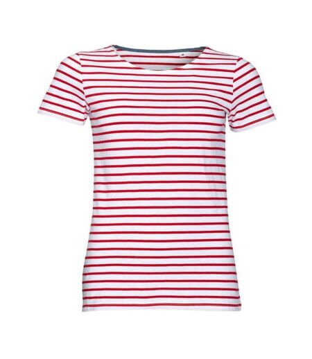 Miles t-shirt rayé à manches courtes femme blanc / rouge SOLS