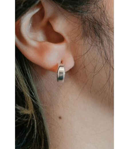 Pure Silver Small Wide Bali Lightweight Dainty Huggie Unisex Punk Hoop Earring
