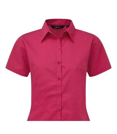Short Sleeve Poplin Blouse / Plain Work Shirt Hot Pink Premier