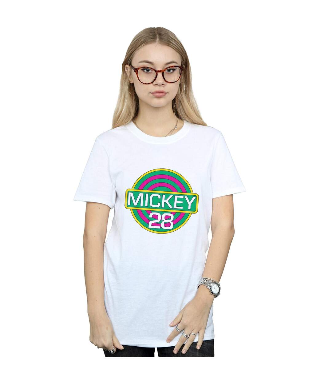Disney Femme/Ladies Mickey Mouse Mickey 28 Cotton Boyfriend T-Shirt (Blanc) - UTBI48643-2