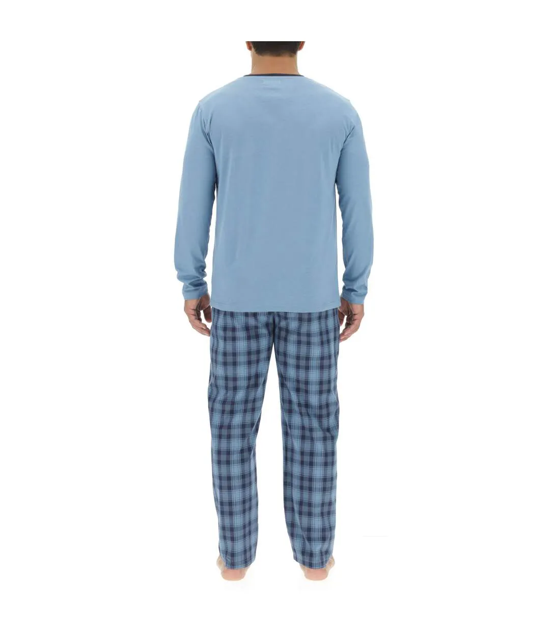 Ensemble Pyjama long homme en popeline à carreaux et Logo poitrine Pierre Cardin-2