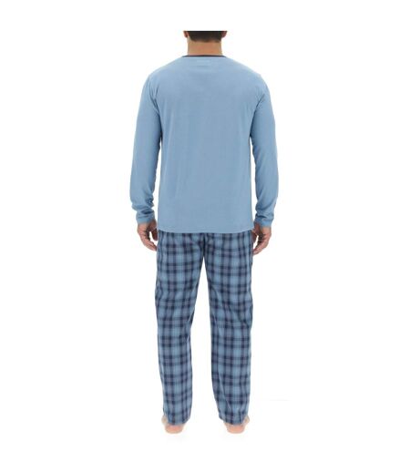 Ensemble Pyjama long homme en popeline à carreaux et Logo poitrine Pierre Cardin