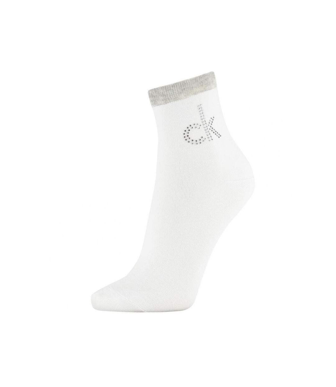 CALVIN KLEIN Socquettes Femme Coton CRYSTAL LOGO Blanc-1