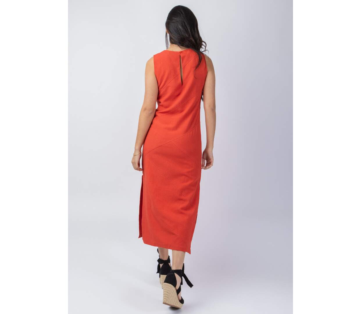 Robe longue larges bretelles CHARLINE unie terracotta Coton Du Monde-4