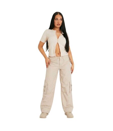Haut Manches Courtes Femme Beige Missy Empire
