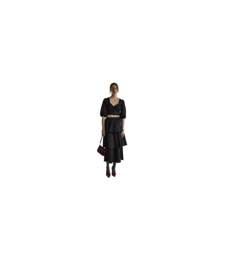 Womens/ladies Twisted Knot Front Puff Sleeve Crop Top Black Glamorous