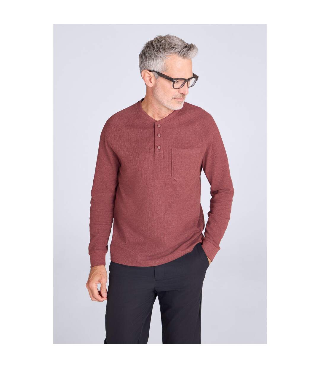 T-shirt Uni Et Texturé Manches Longues À Col Boutonné Selby Homme Bordeaux Mountain Warehouse-1