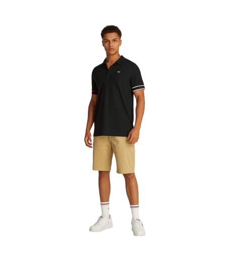 Mens Graphic Slim Short-sleeved Polo Shirt Black Tommy Jeans
