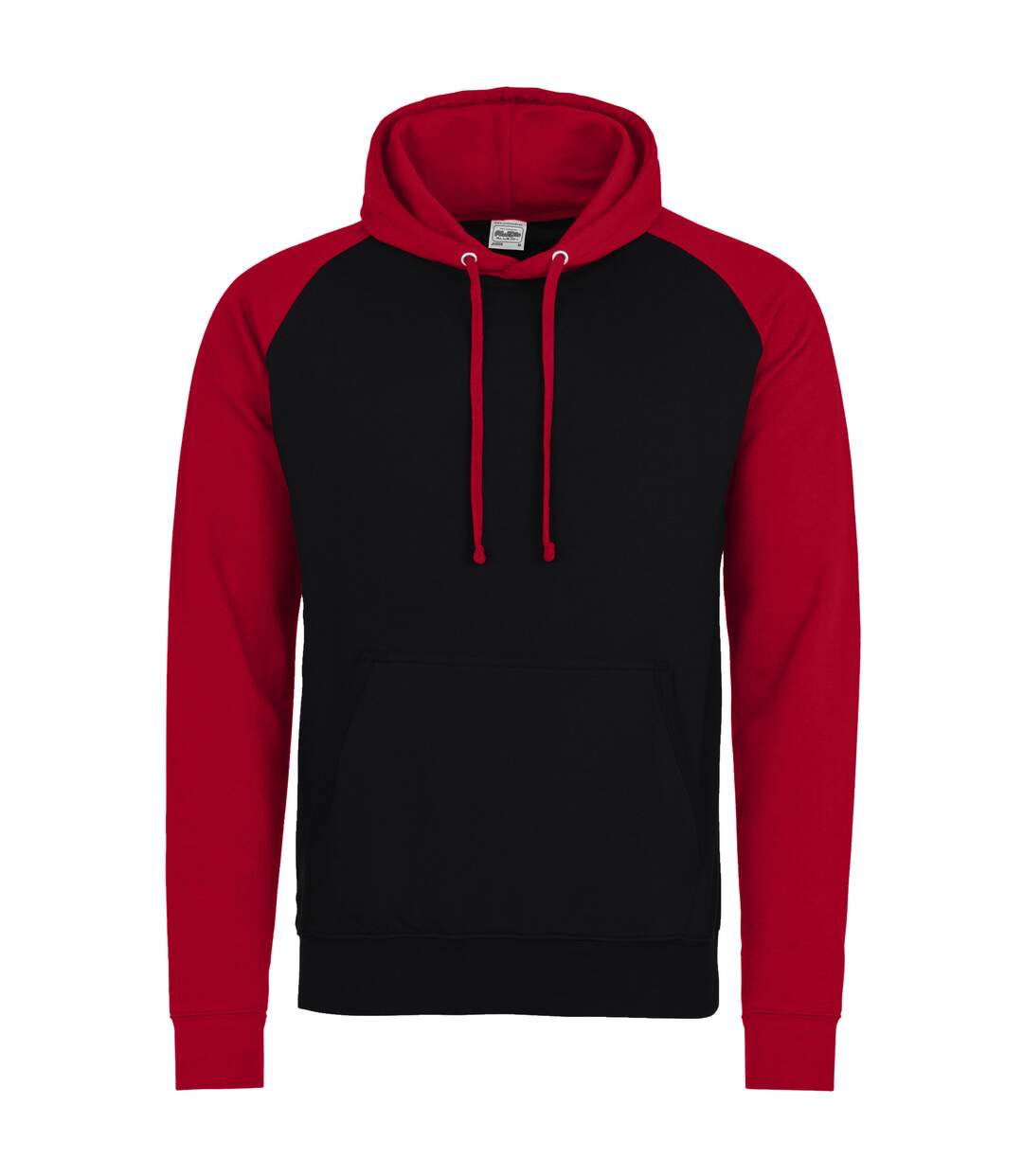 Awdis Just Hoods Adults Unisex Two Tone Hooded Baseball Sweatshirt/Hoodie (Jet Black/Fire Red) - UTRW3928-1