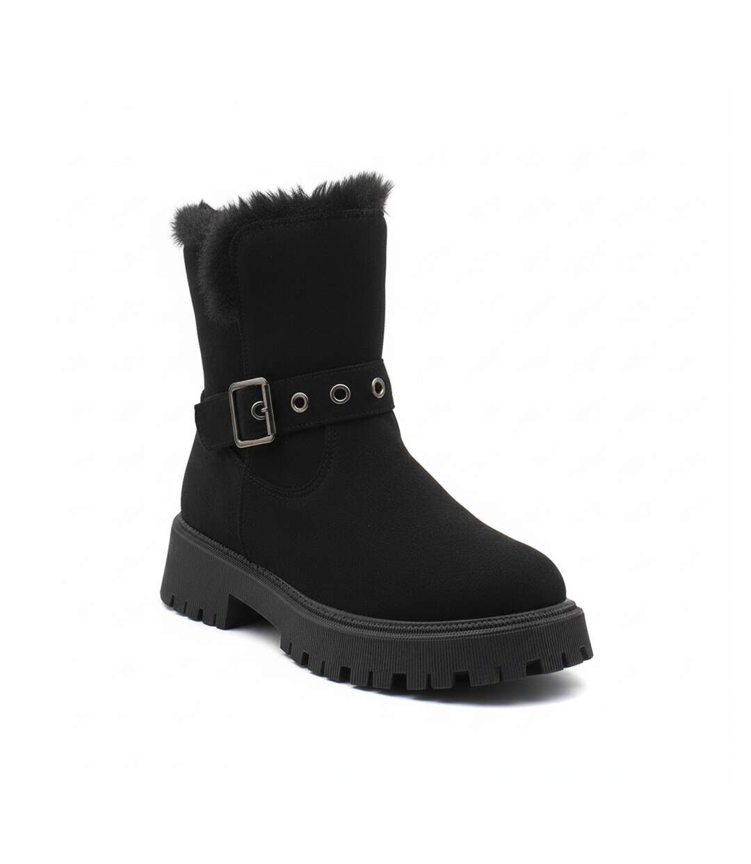 OZABI Bottines Fourrées Femme Suédine Zip et Sangle Semelle Crantée-1