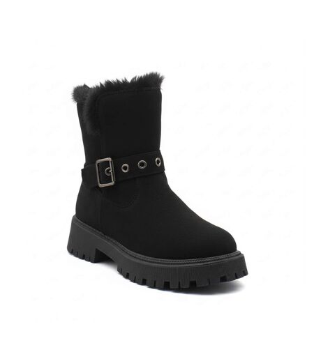 OZABI Bottines Fourrées Femme Suédine Zip et Sangle Semelle Crantée