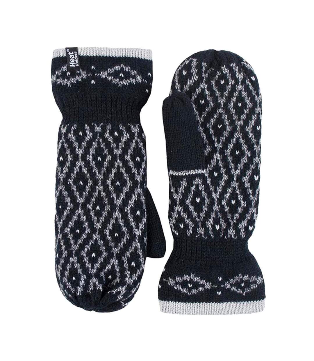 Ladies Knitted Fleece Lined Winter Warm Thermal Mittens-1