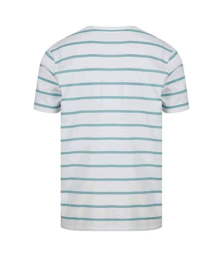 Front Row Mens Striped T-Shirt (White/Duck Egg Blue) - UTRW8385