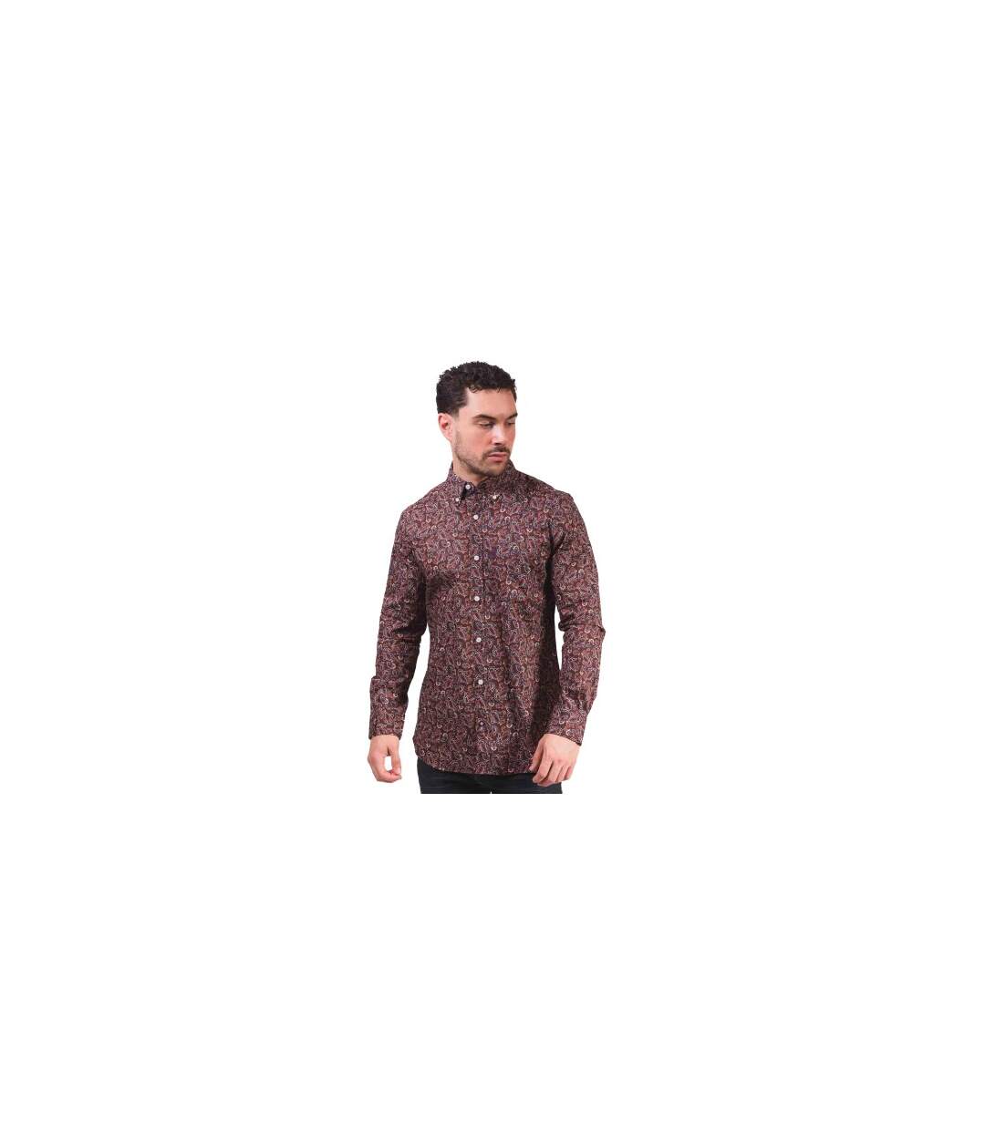 Chemise Manches Longues Motif/style Cachemire Homme Bordeaux Lambretta-1