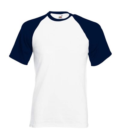 T-shirt de baseball à manches courtes Fruit Of The Loom pour homme (Blanc/Bleu marine profond) - UTBC327