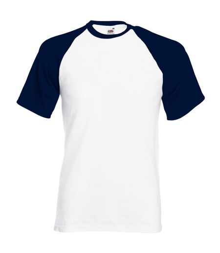 T-shirt de baseball à manches courtes  pour homme blanc/bleu marine profond Fruit of the Loom