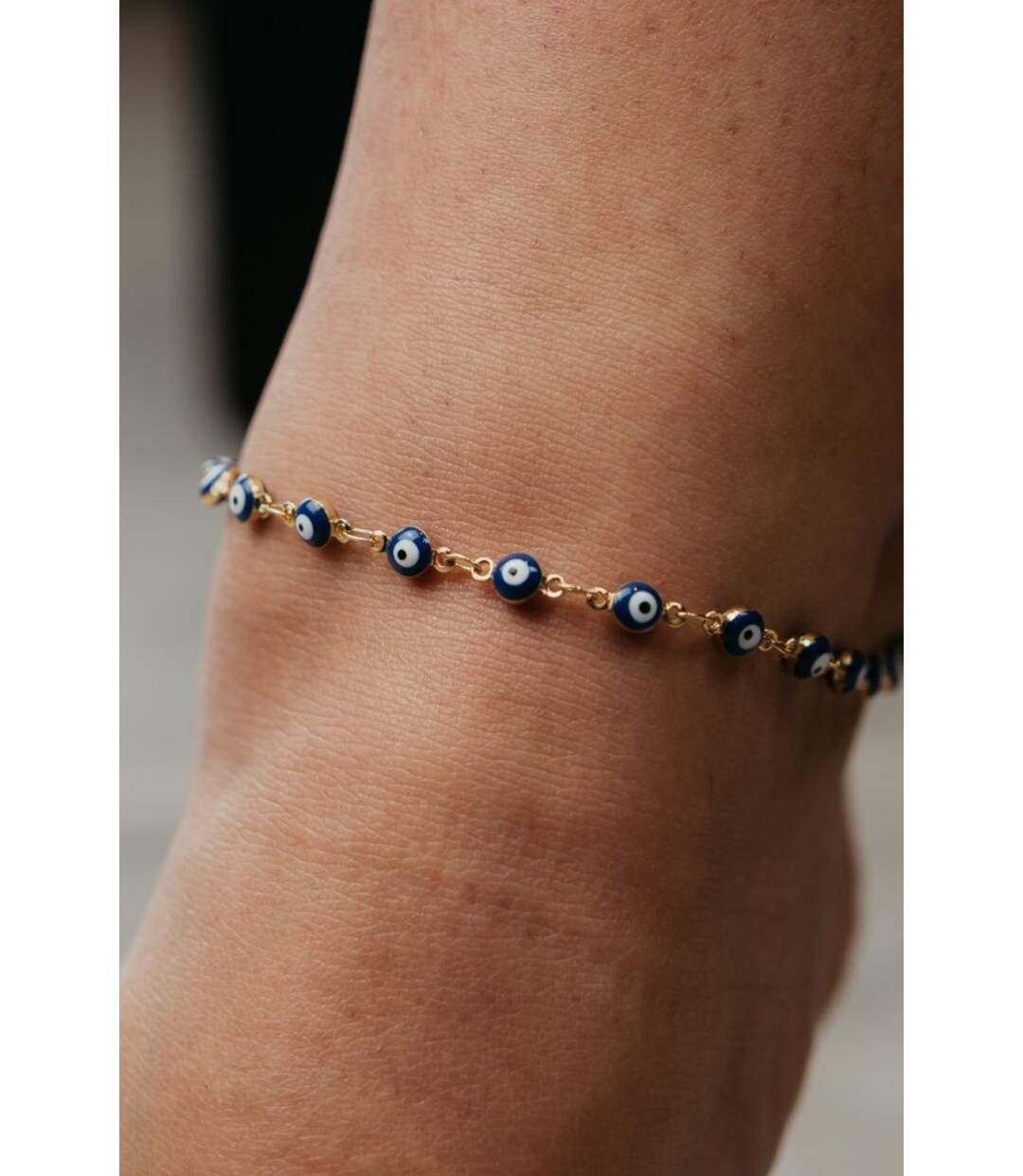 Golden Blue Evil Eye Protection Charm Adjustable Turkish Beaded Payal Anklet-1
