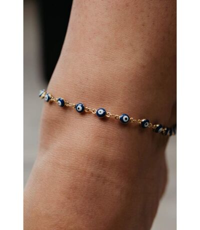 Golden Blue Evil Eye Protection Charm Adjustable Turkish Beaded Payal Anklet