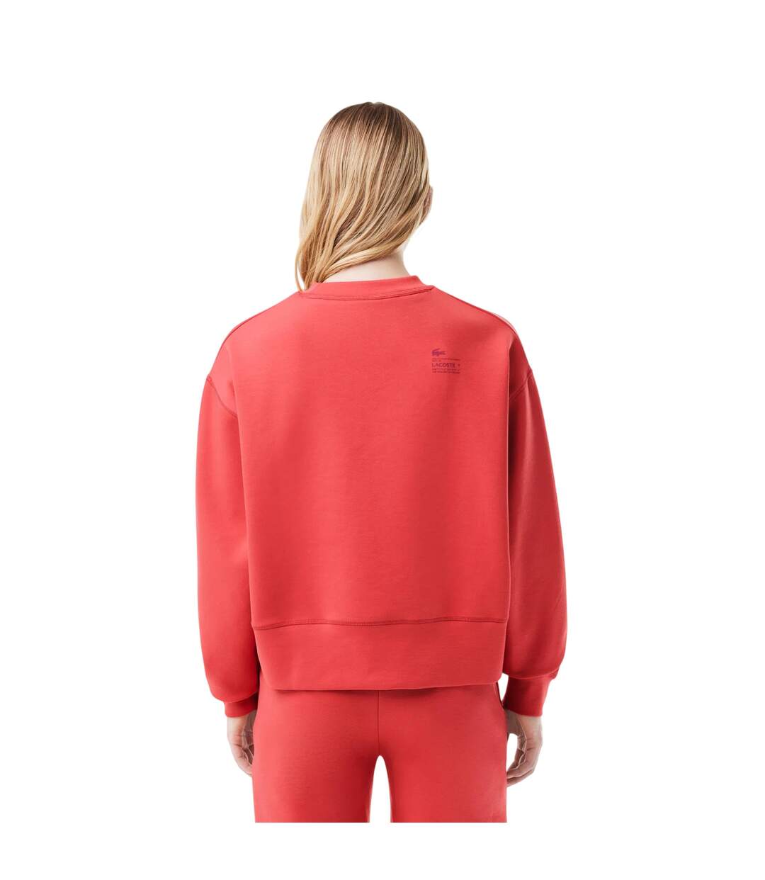 Womens/ladies Embroidered Logo Cotton Blend Oversized Sweatshirt Red Lacoste-3