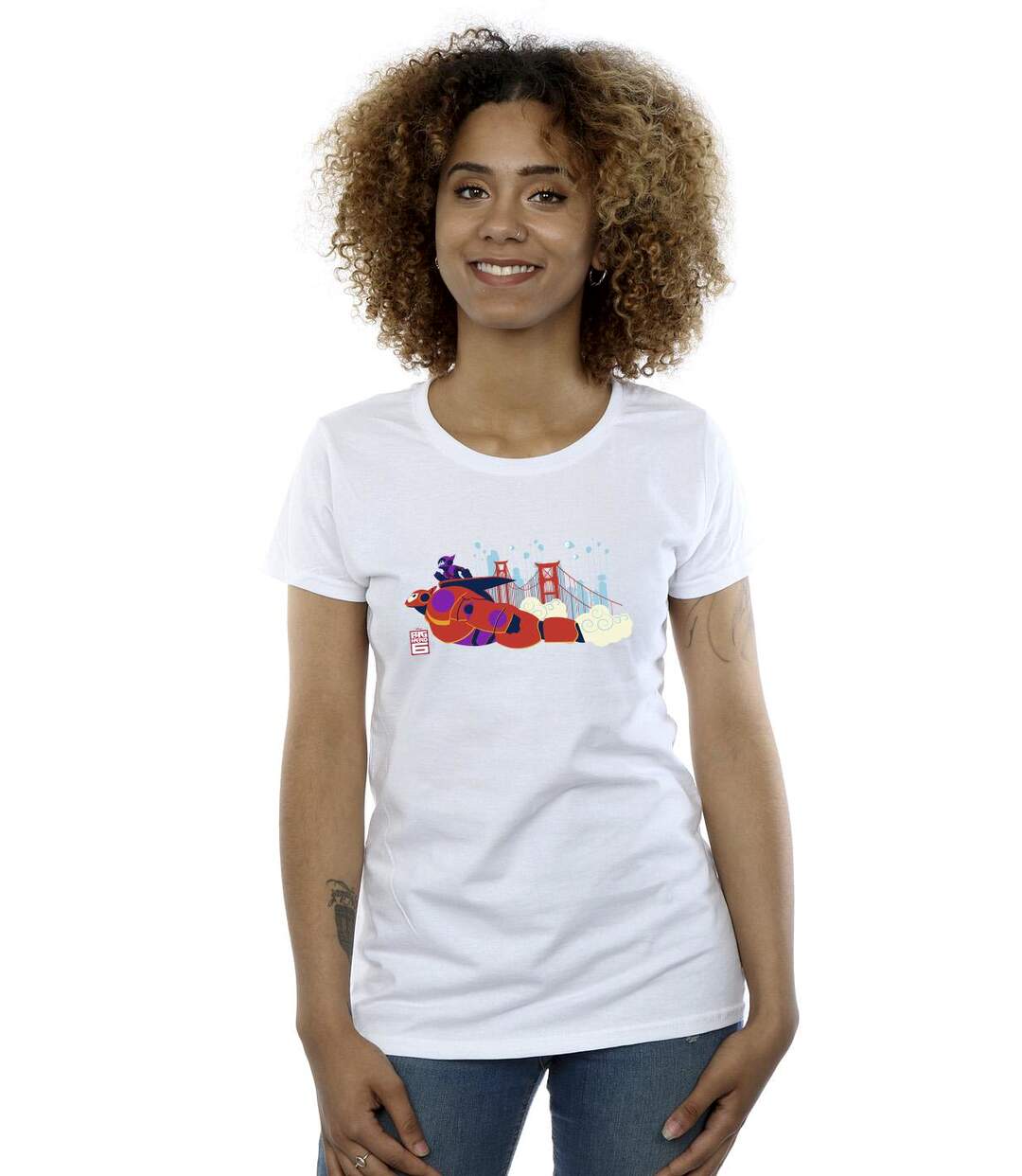 Disney - T-shirt BIG HERO BAYMAX HIRO BRIDGE - Femme (Blanc) - UTBI13178-2