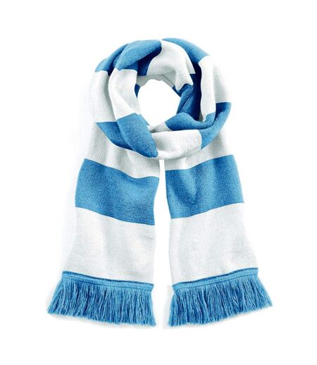 Beechfield Varsity Unisex Winter Scarf (Double Layer Knit) (Sky Blue / White) (One Size)