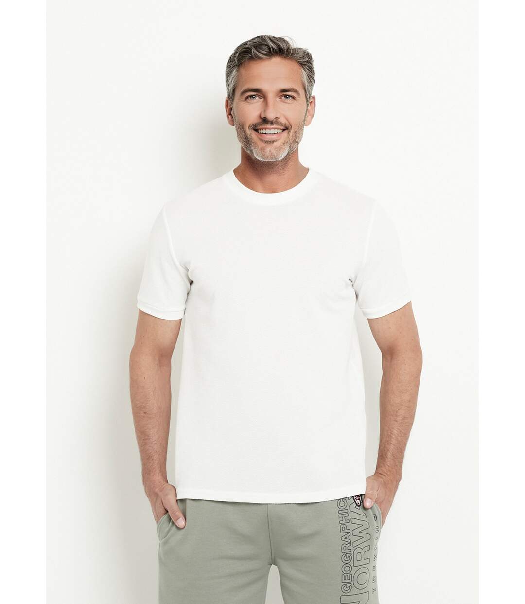 T-shirt col rond épais effet nid d'abeille-1