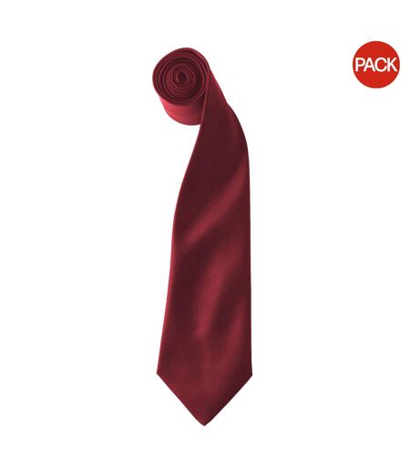 Premier Colours Mens Satin Clip Tie (Pack of 2) (Burgundy) (One size) - UTRW6940