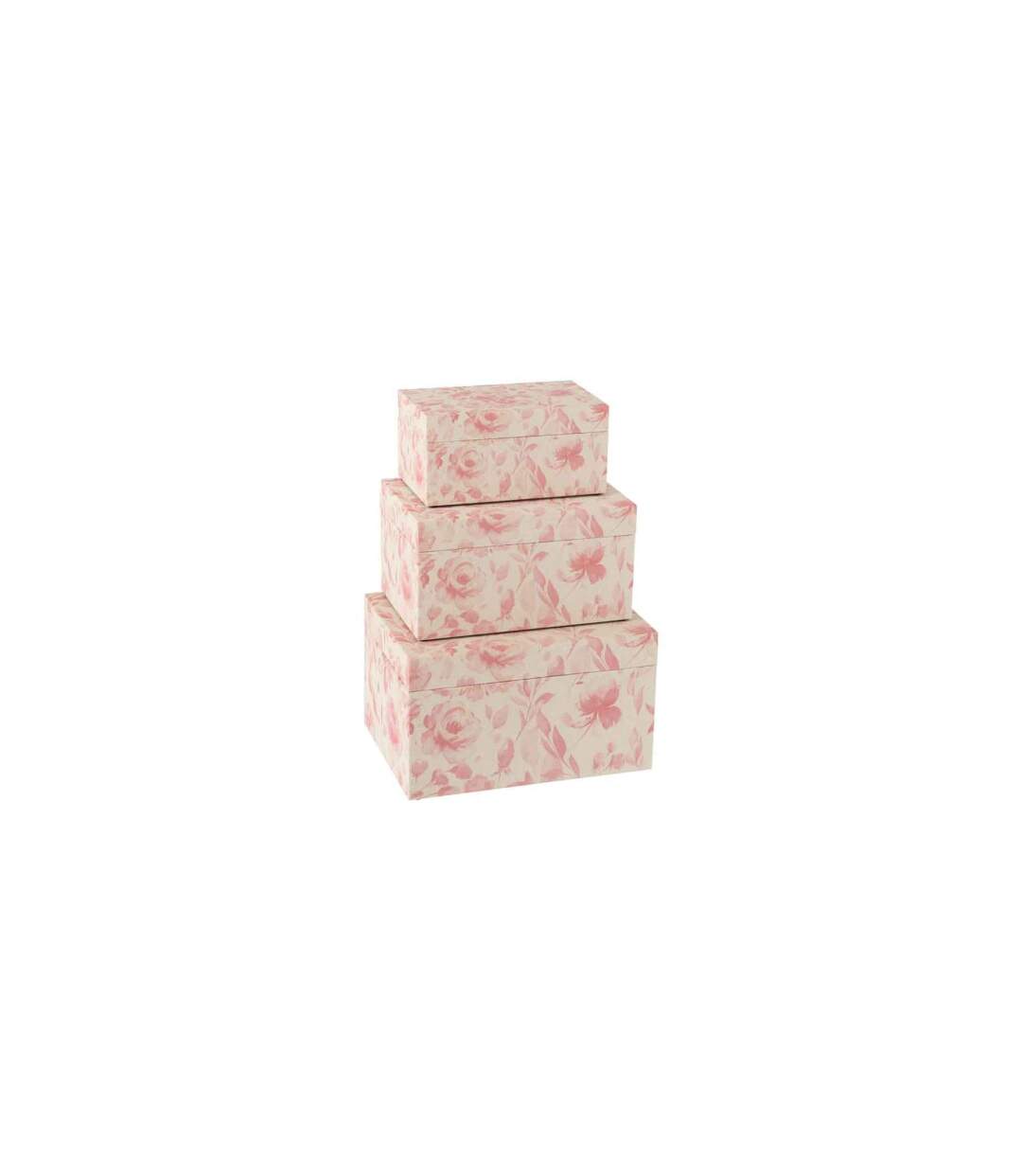 Lot de 3 Boîtes Déco Motif Fleurs 35cm Rose-3
