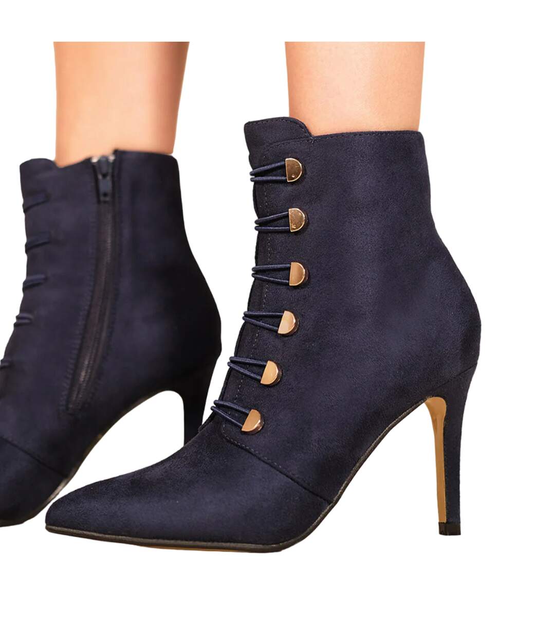 Womens/ladies blythe faux suede pointed button detail mid heel ankle boots blue Where´s That From-2