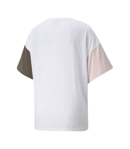 T-shirt Blanc/Kaki/Rose Femme Puma Msport Fashion - XS