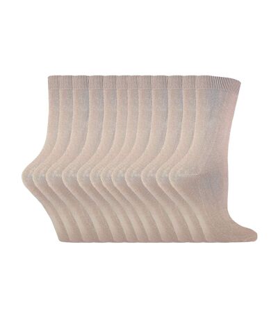 12 Pairs Ladies Plain Coloured Cotton Rich Dress Socks