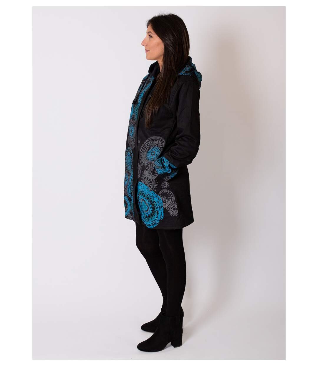 Manteau doublure polaire LUGANO ethnique bleu Coton Du Monde