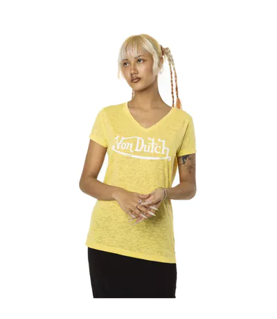T-shirt femme col V effet dévore et print Classic Vondutch