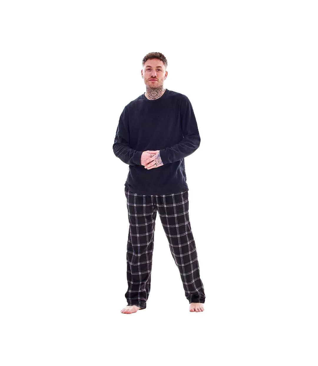 Ensemble De Pyjama Long Motif/style À Carreaux Homme Noir Keanu-1