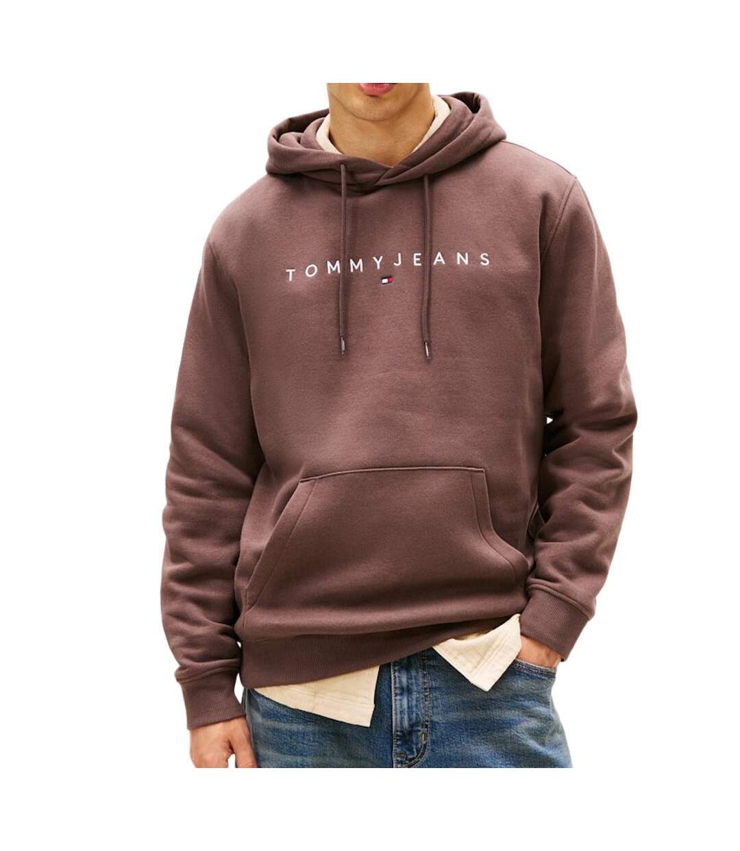 Sweat marron homme tommy hilfiger tjm reg linear-1