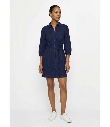Robe chemisier col V, brodée feuillage