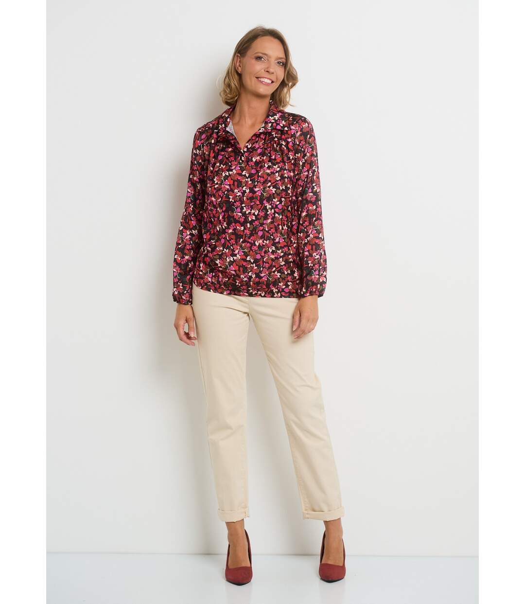 Blouse imprimée col V manches élastiquées-3