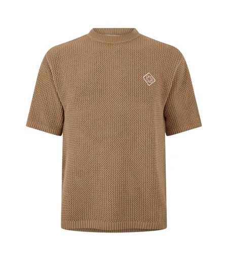 Mens Logo Knitted T-shirt Mocha Belier
