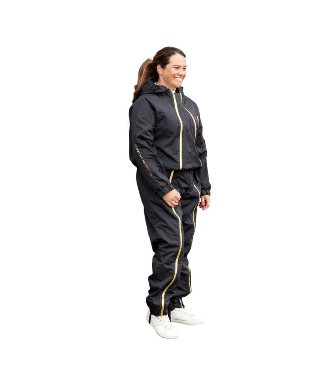 Womens/ladies show rider waterproof active onesie black/gold Supreme Products-1