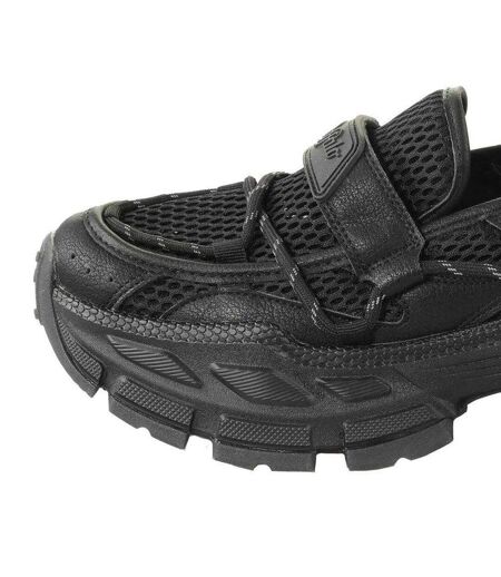 Womens/ladies Chunky Flat Loafers Black Buffalo