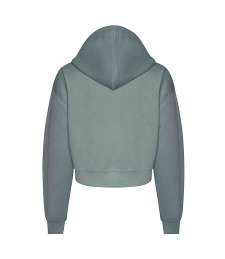 Womens/ladies Cropped Hoodie Dusty Green Awdis