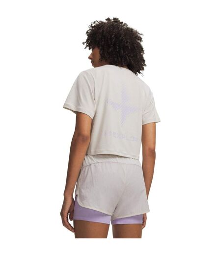 Womens/ladies Explor Trail Run Crop T-shirt White Purple Under Armour