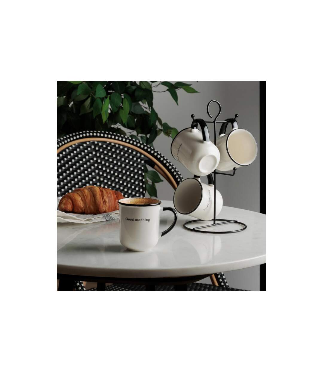 Lot de 4 Mugs sur Rack Alix 20cl Blanc & Noir-4