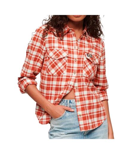 Chemise manches longues orange/blanche femme superdry lumberjack - l