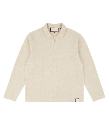 Mens Altius Waffle Long-sleeved Polo Shirt Ecru Prevu