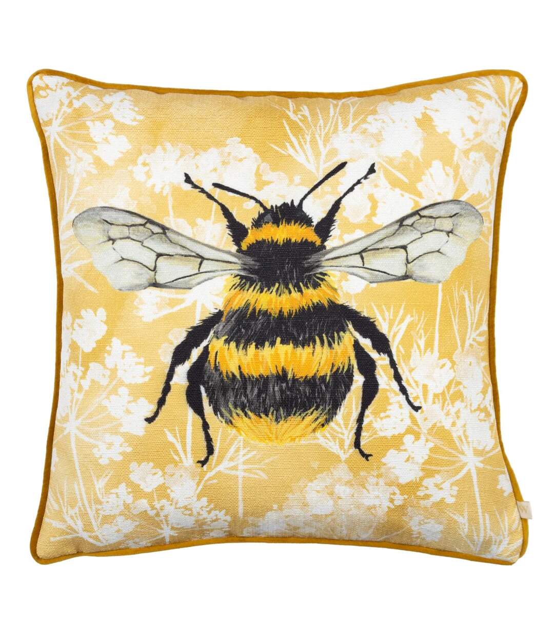 Manor piped velvet bee cushion cover 43cm x 43cm yellow Wylder-1