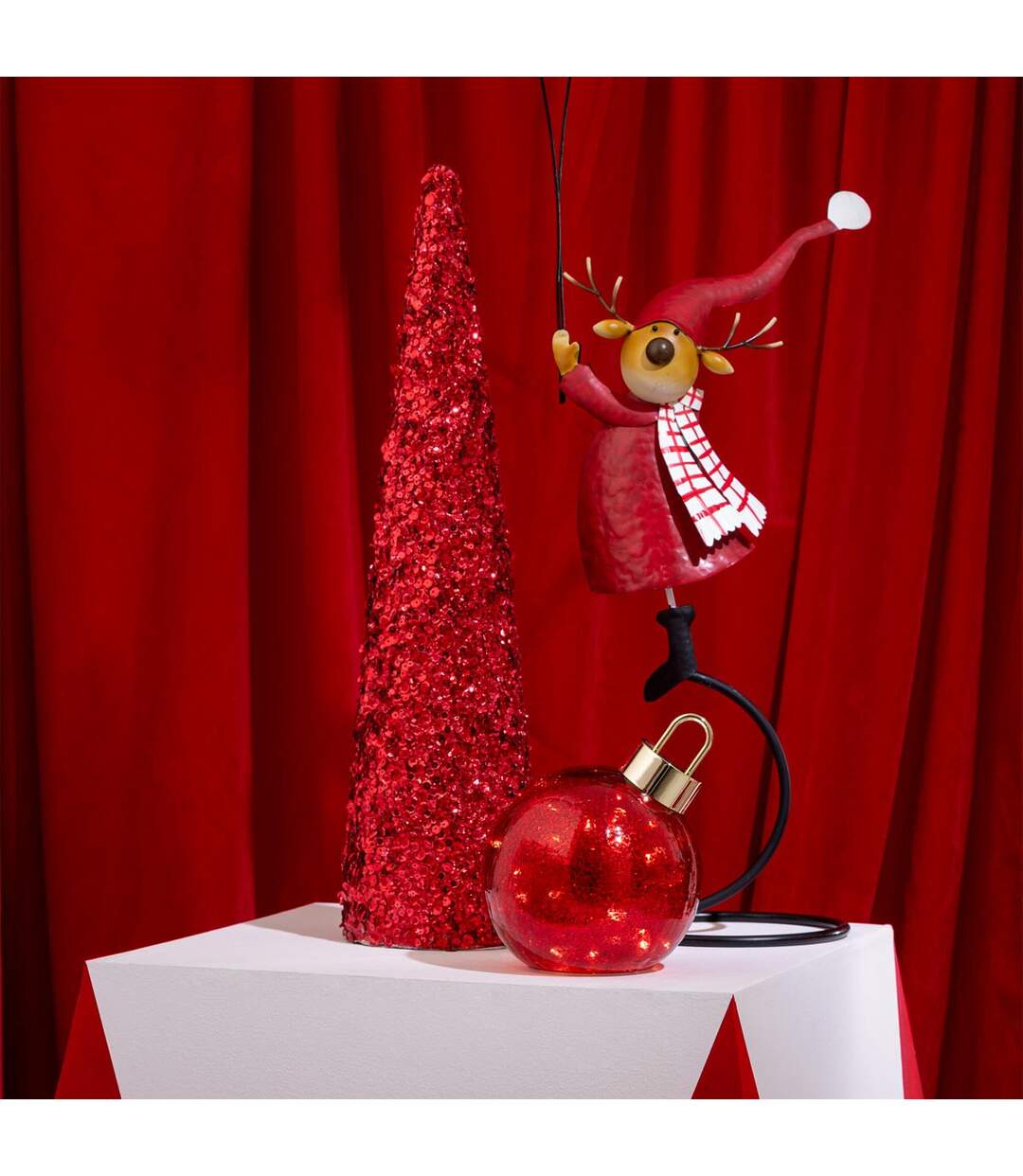 Déco Cône de Noël Sequins 46cm Rouge-3