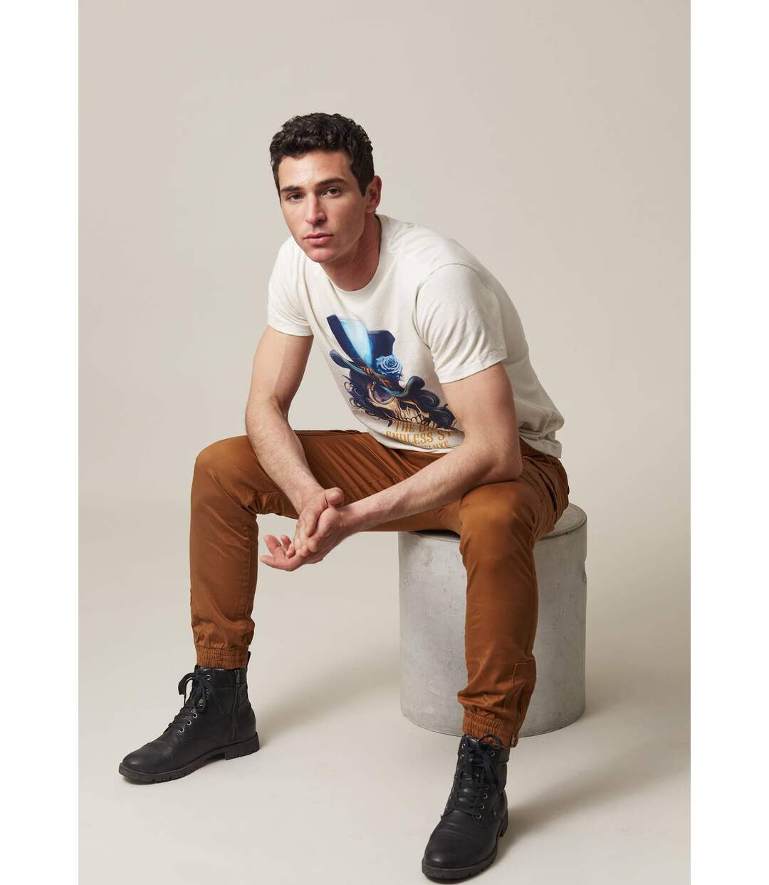 tshirt col rond avec tête de mort avec chapeau haut-de-forme DANDY-3